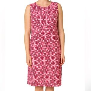 Talbots Cotton Sleeveless Shift Dress size Medium in Pink and White